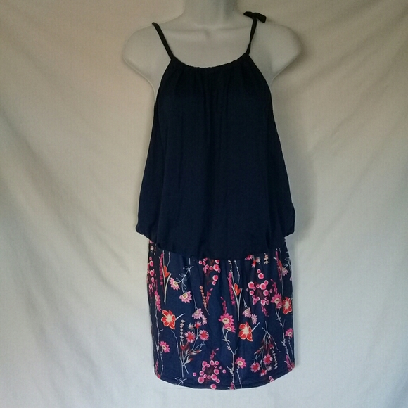 New 1pc tie neck dress navy with flowers size 2X - Picture 1 of 6